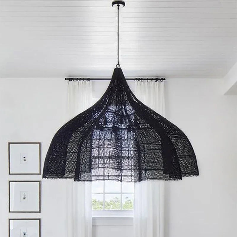 Japanese Style Wabi-sabi Retro Rattan Chandelier Creative Living Room Restaurant Box Pendants LIghts Hotel Living Room Lamps LED