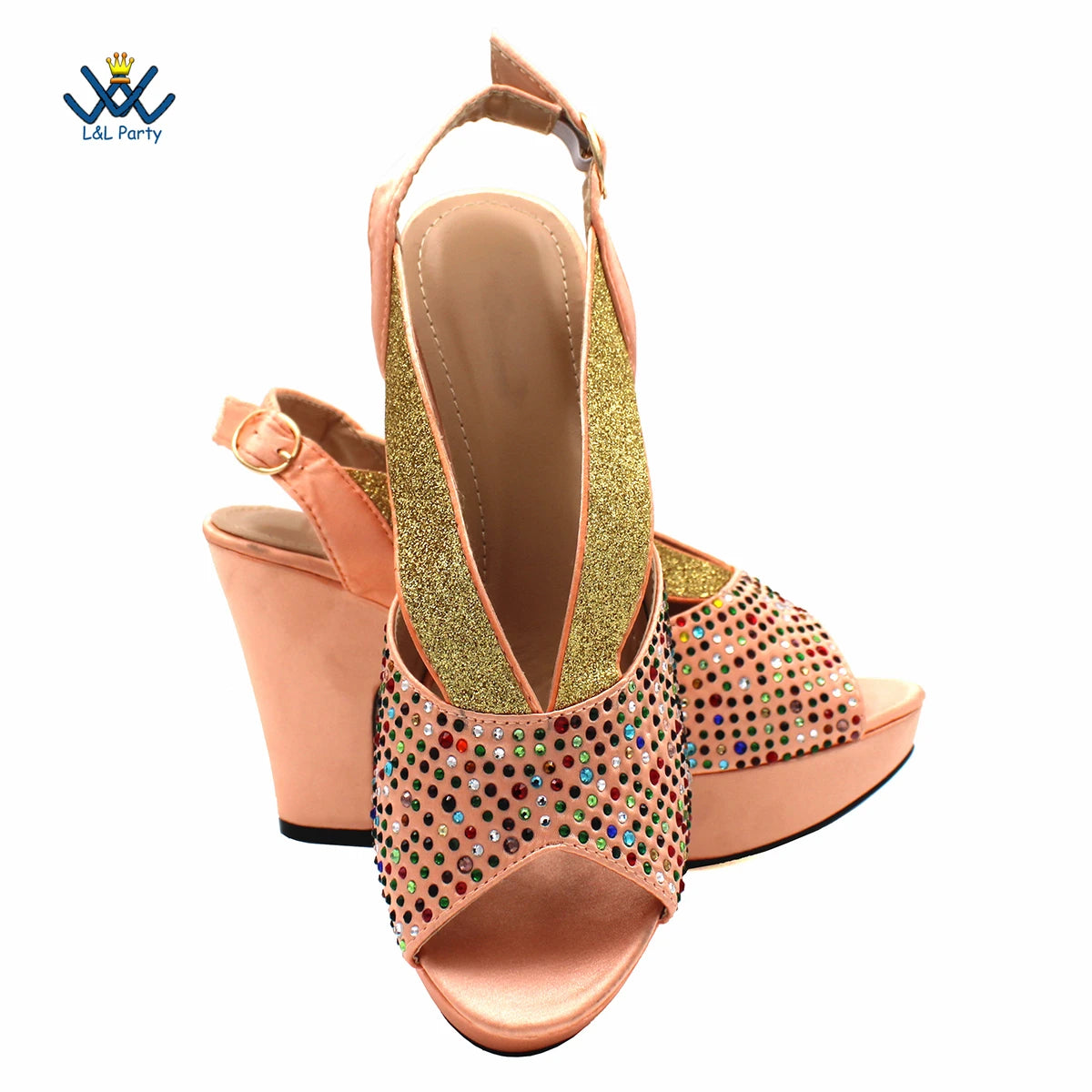 Buckle Strap Sandals Nigerian Women Shoes and Bag Set in Green Color with Wedges Heels For Ladies Party