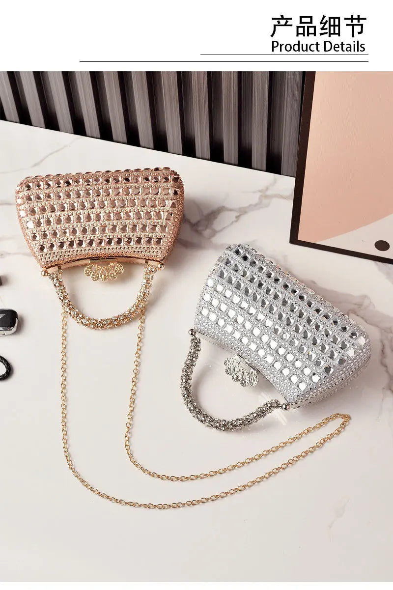 Silver Woman Bag Shine Bling Crown Hasp Diamond Shoulder Bag Crossbody Luxury Designers Rivet Clutch Party Evening Sparkly Purse