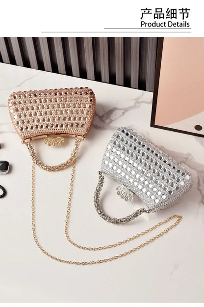 Silver Woman Bag Shine Bling Crown Hasp Diamond Shoulder Bag Crossbody Luxury Designers Rivet Clutch Party Evening Sparkly Purse