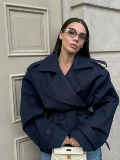 Women Black Long Solid Color Trench Coat Stand Collar Loose Drop Shoulder Single-breasted Windbreaker Lady Commute Outing Wear