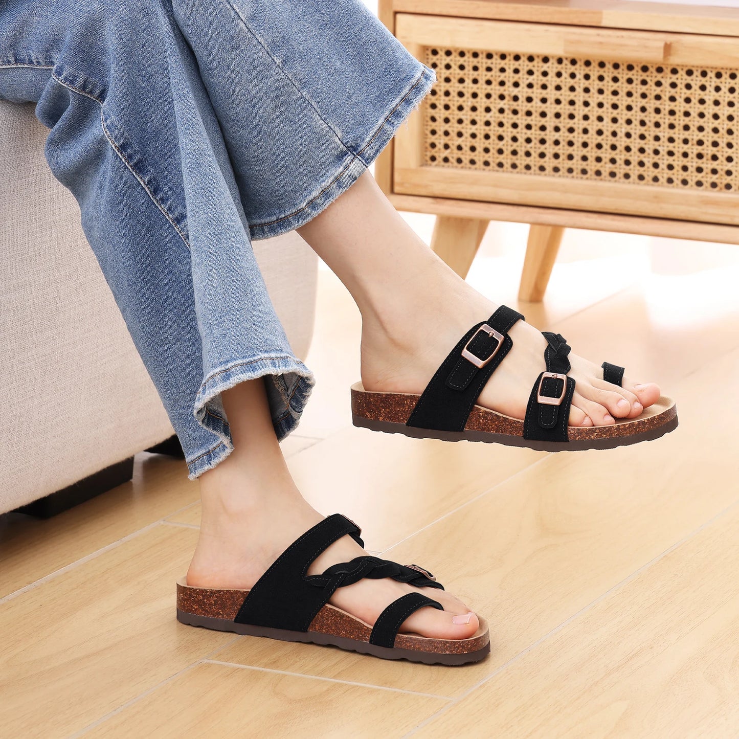 Kidmi Summer New Women's Slippers With Double Adjustable Buckle Casual Non-slip Comfortable Beach Slippers Outdoor Women Sandals