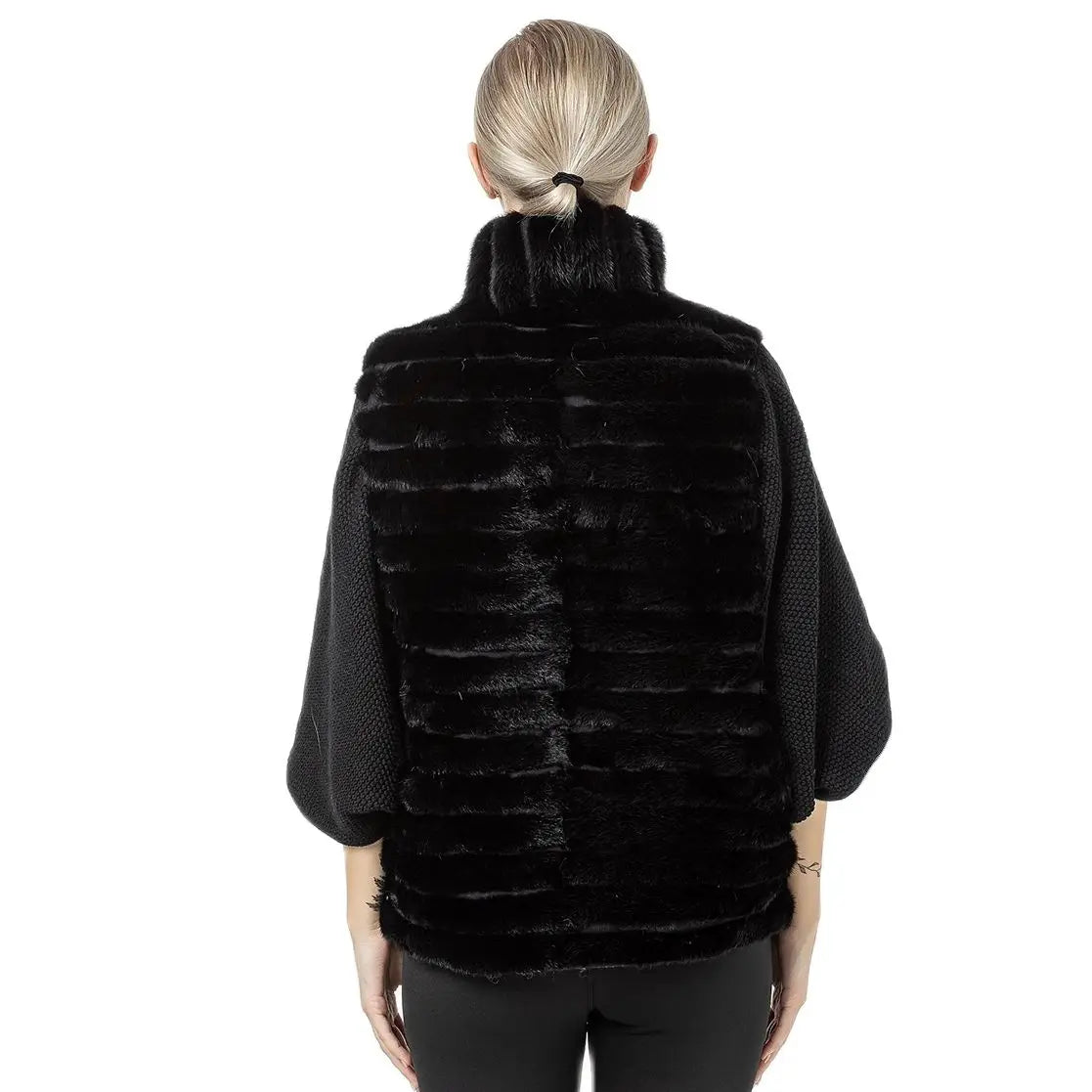 Women's Natural Mink Fur Jacket Coat, Wool Sleeve, Zipper, Bat Sleeve, Casual Short Vest, Designer, Autumn, Winter,  21A0901