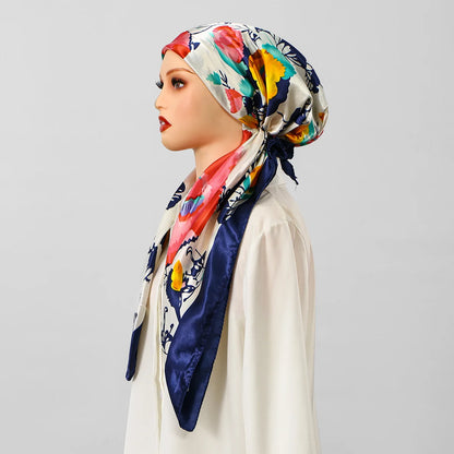 New Muslim Instant Hijab Scarf Print Turban Thick Hair Bonnet Night Cap Turban For Sleeping Elastic Hair Satin Bonnet For Sleep