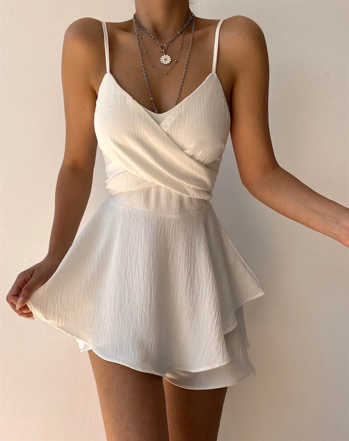 2025 Slim Suspender Strap Sexy Jumpsuits Y2k Ruffles Rompers Summer Casual Threaded Slip Playsuits Female Elegant Skirt Pants