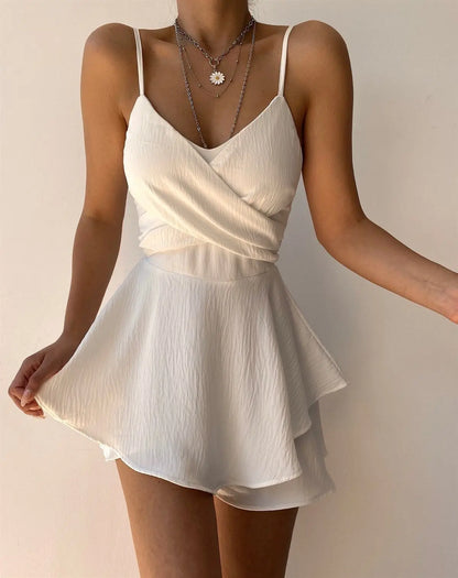 2025 Slim Suspender Strap Sexy Jumpsuits Y2k Ruffles Rompers Summer Casual Threaded Slip Playsuits Female Elegant Skirt Pants