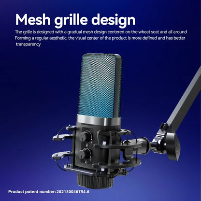 Gaming Microphone Usb Computer Microphone for PC Condenser Podcast Mic for Recording with Headphone Jack, Noise Cancellation