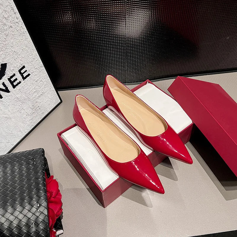 Ladies' inner height increase 3CM flat sole single shoe patent leather solid color versatile casual shallow mouth single shoe