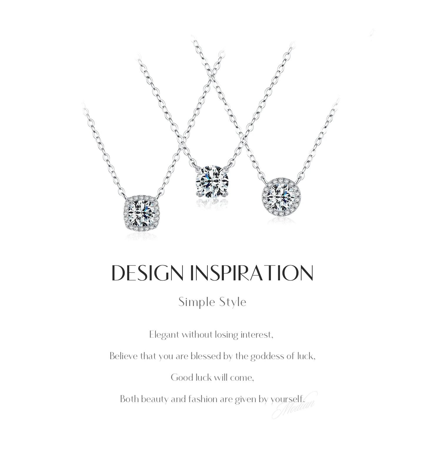 MODIAN Square & Round Halo Moissanite 925 Sterling Silver Pendant Necklace D Color VVS1 Lab Diamond Necklace For Women Jewelry