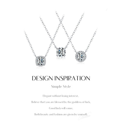 MODIAN Square & Round Halo Moissanite 925 Sterling Silver Pendant Necklace D Color VVS1 Lab Diamond Necklace For Women Jewelry