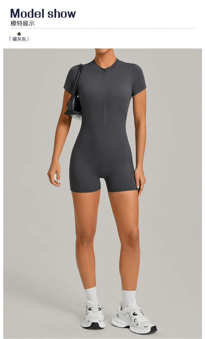 2026 Pad Zipper Long Sleeve Yoga Set Women One Piece Jumpsuit Gym Workout Shorts Fitness Bodysuit Sports Athletic Suit XP358