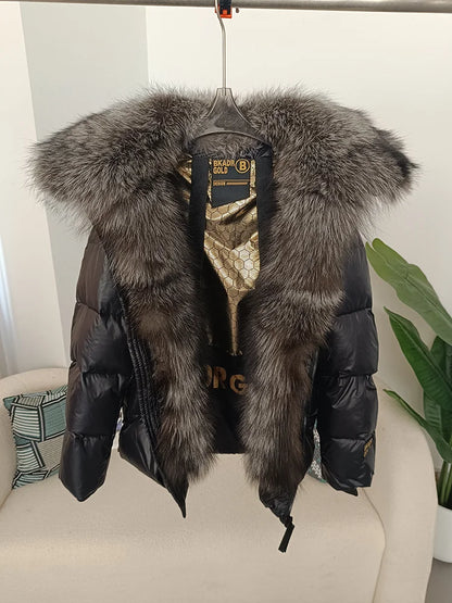 OFTBUY Real Fox Fur Collar Hooded Winter Women White Duck Down Short Jacket Black Gold Female Thick Warm Coat Luxury Outerwear