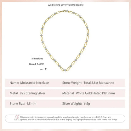 KEEP YES Total 8.8ct 4.5mm Round Full Moissanite Diamond Necklace for Women 925 Sterling Silver Clip Neck Chain Adjustable