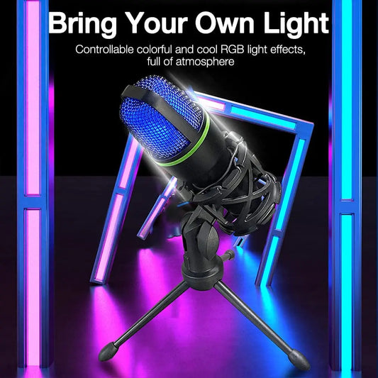 Condenser Microphone USB Wired For PC Laptop Computer Professional Gaming Accessories Kit Gamer Sound Live Streaming Podcast RGB