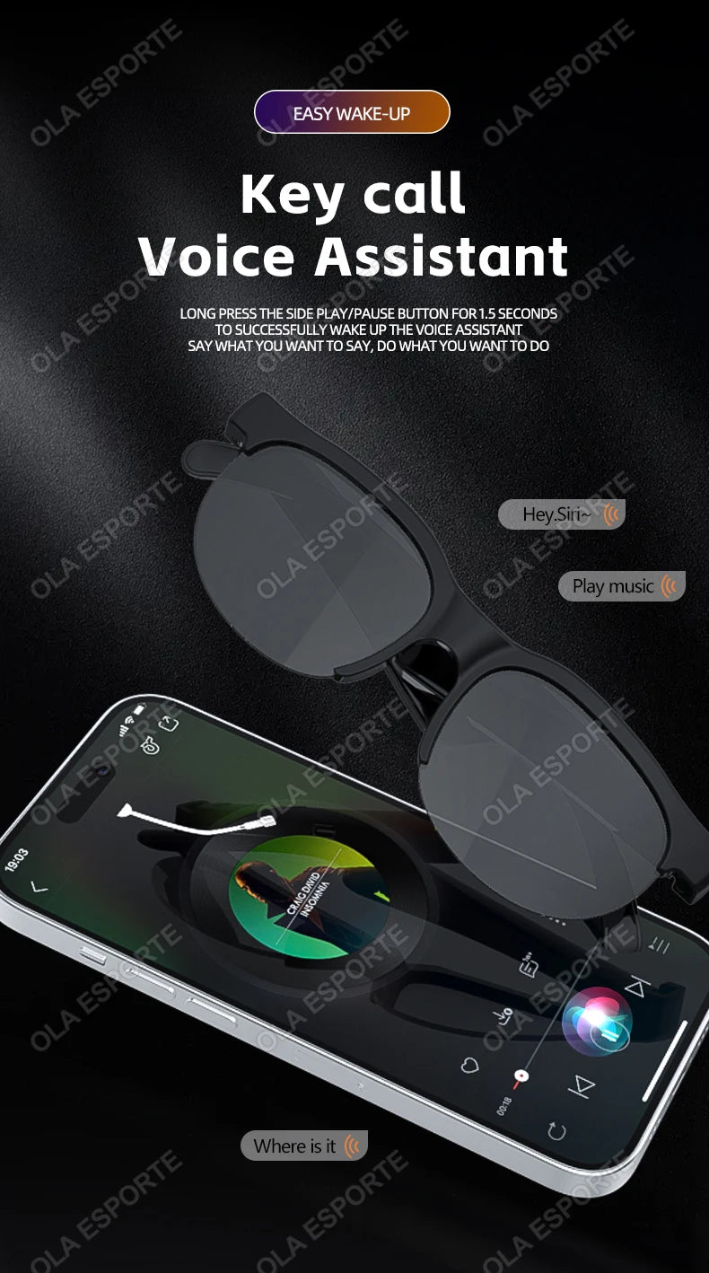New Smart Glasses Men Bluetooth 5.3 Earphones Anti-Blu-ray Stereo headset Dual Speaker Touch Music Control Headphone Sunglasses