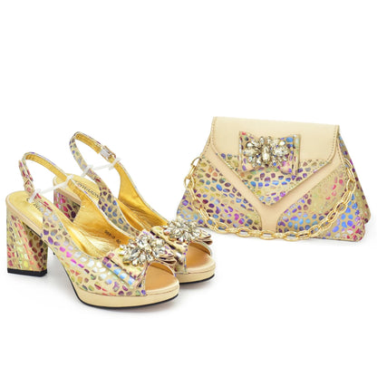 New Fashion Luxury Shoe and Bag Set for Party in Women Women Nigerian Italian Shoes and Bags Set Decorated with Rhinestone