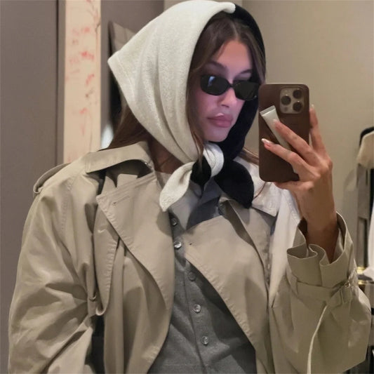 Women Sided Color Knitted Triangle Scarf Fashion Wool Turban Shawl Light Neck Wrap Multi-purpose for Daily and Travel Outfits