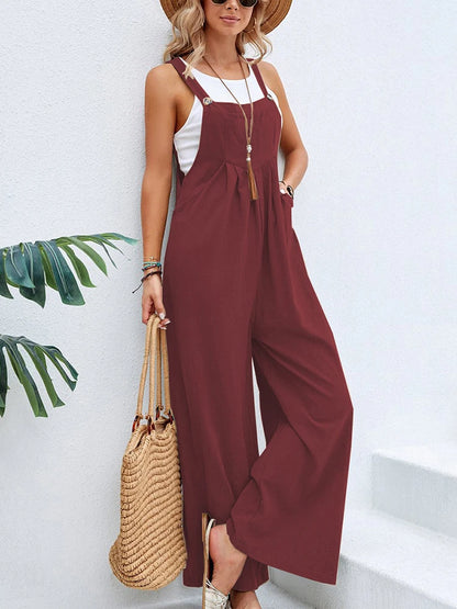 Women Casual Straps Jumpsuits Summer Autumn Harajuku Slim Wide Leg Trousers Dungaree Bib Overalls Elegant Sleeveless BF Jumpsuit