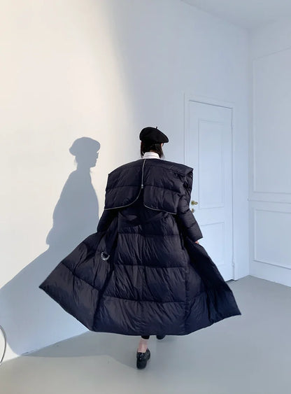 High end Ultra long White goose down Jacket For women Winter 2025 New Fashion Down Coat Female Thicken Parka Overcoat with belt