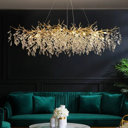 Modern Dining Room Branch Pendant Lights Lustre Crystal Led Hanging Lamp Post Luxury G9 Suspend Lamp Gold Droplight Fixtures