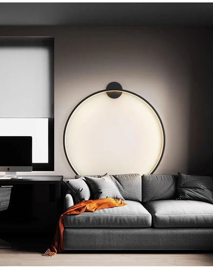 Minimalist LED Circle Background Wall Lamp Home Indoor Decor Wall Sconces Living Room Hall Hotel Wall Lights Bedside Light Black