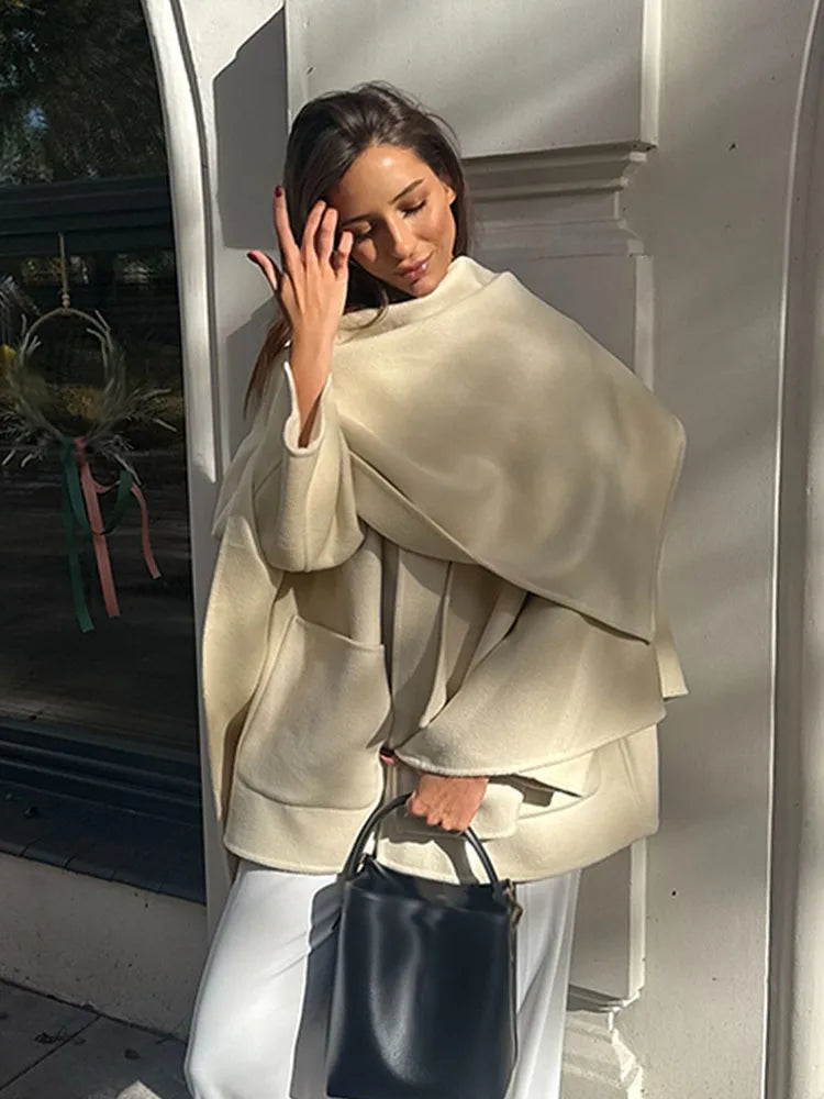 HH Woman Winter Trend Fashion Long Sleeves Blended Fabrics Layered Decoration Coat Female Casual Versatile Commuting Overcoat