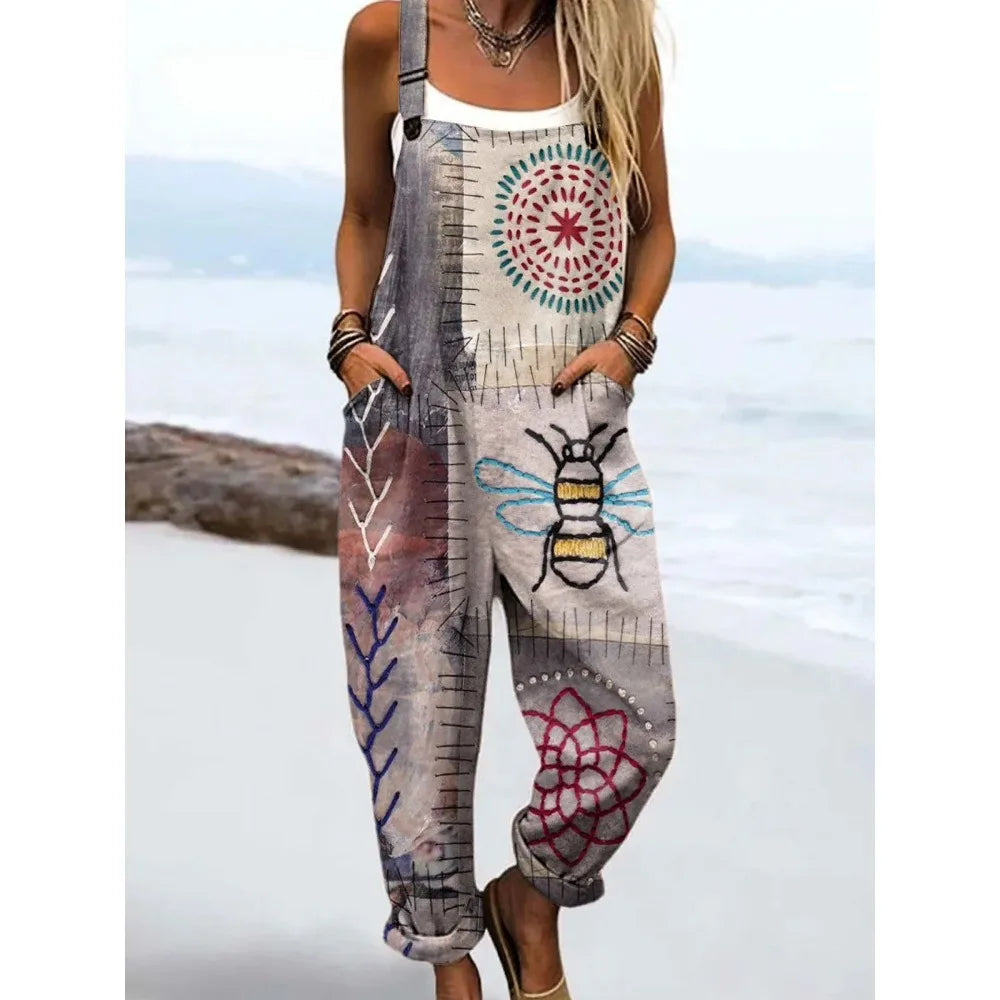 Relaxed Fit Women's Overalls with Cute Animals Patterns Fashion Jumpsuits Adjustable Design for Picnics and Country Outings