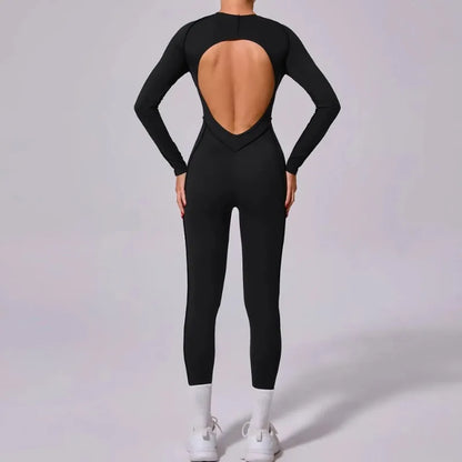 Yoga Sports Fitness Jumpsuits Sets Pants Women's Hip-lifting One-piece Open Back Long-sleeved Outdoors Workout Gym Yoga Bodysuit