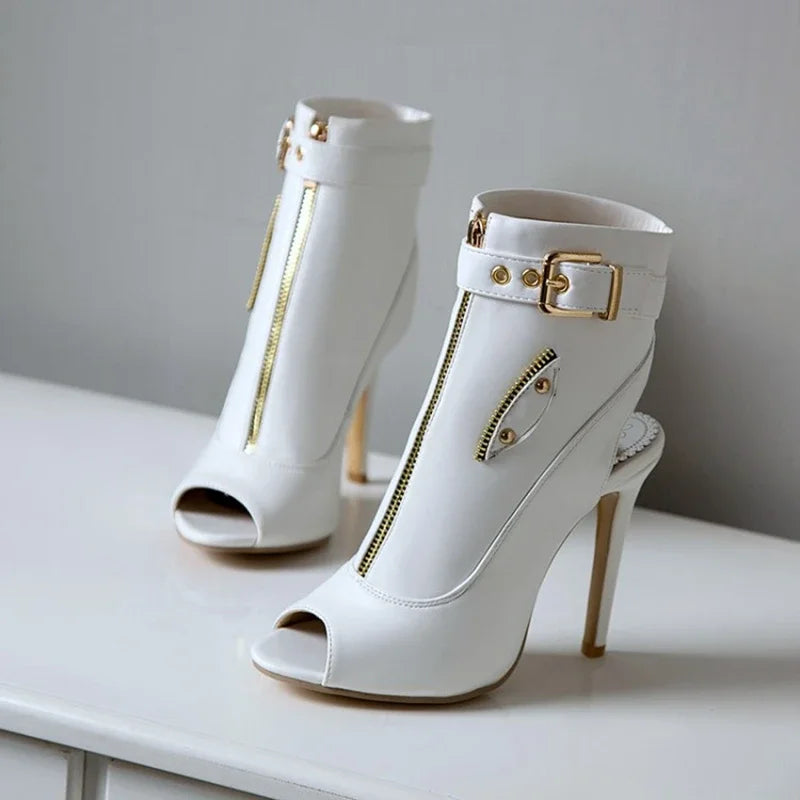 Summer Sandals Zipper Ankle Boots For Women 11cm Stiletto High Heels Shoes Peep Toe Zipper Ladies Big Size 34-50 F1505