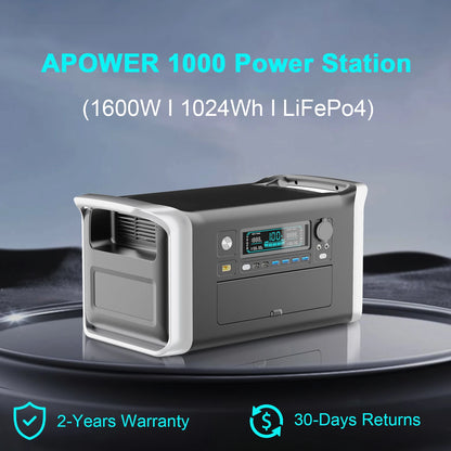 CTOLITY AP1000 1600W Portable Power Station 1024Wh Solar Generator LiFePO4 Battery Camping Travel Blackout Pure Sine Wave