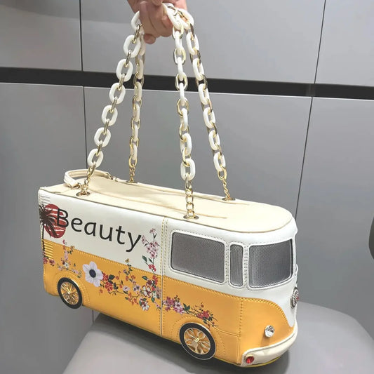 Luxury Designer Purses and Handbags Funny Bus Shape Bag Pu Leather Woman's Bag Purse High Quality Party Wedding Bag