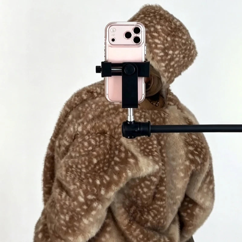 Retro Cute Deer Spot Faux Fur Coat Women Soft Furry Texture Vintage Oversized Jacket 2026 New Warm Elegant Women Street Outwear