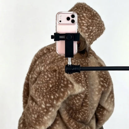 Retro Cute Deer Spot Faux Fur Coat Women Soft Furry Texture Vintage Oversized Jacket 2026 New Warm Elegant Women Street Outwear