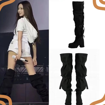 Fashion Model Women's Shoes Punk Style Buckle Over The Knee Boots for Woman Exquisite Platform Boots Designer Shoes Botas Mujer