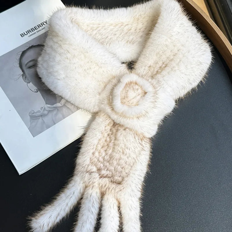 Real Mink Fur Warm Scarf For Women Cross Double-sided Style Knitted Design New Fashion Elegant Mink Fur Accessories Scarves