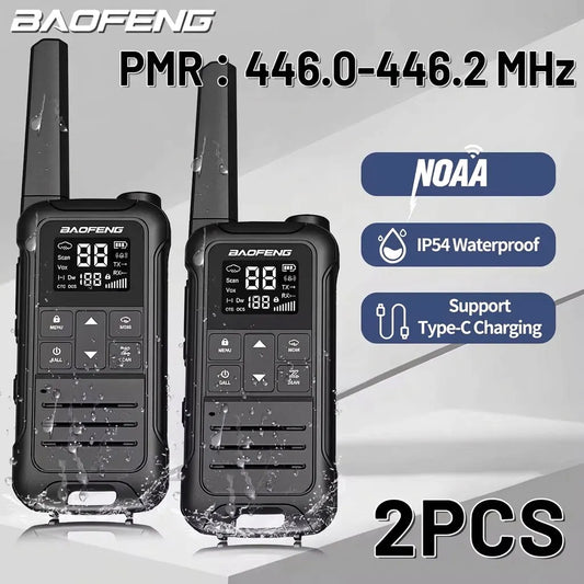 2PCS Baofeng F22 T22 PMR 446MHz Mini Walkie Talkie Waterproof Type-C Licence-free Flashlight Portable Two Way Radio for Hunting