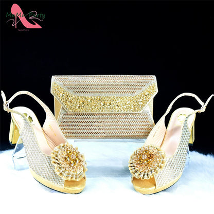 Mature Italian Women Shoes Matching Bag Set in Green Color 7 CM Comfortable Heels with Plaform Elegant Peep Toe Sandals