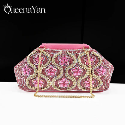 Queena Yan Popularity Open Toe Luxury Fashion Women High Heels Shoes and Bags Set With Rhinestone for Wedding Party Elegant