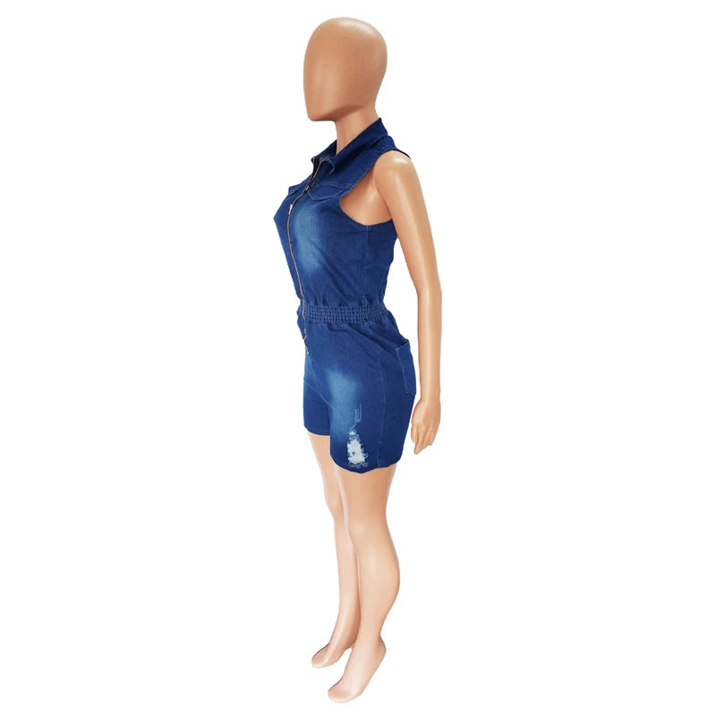 Streetwear Jeans Shorts Jumpsuit Summer Clothes Women 2024 Sleeveless Bodycon Denim Rompers Playsuits One Pieces Overalls Outfit
