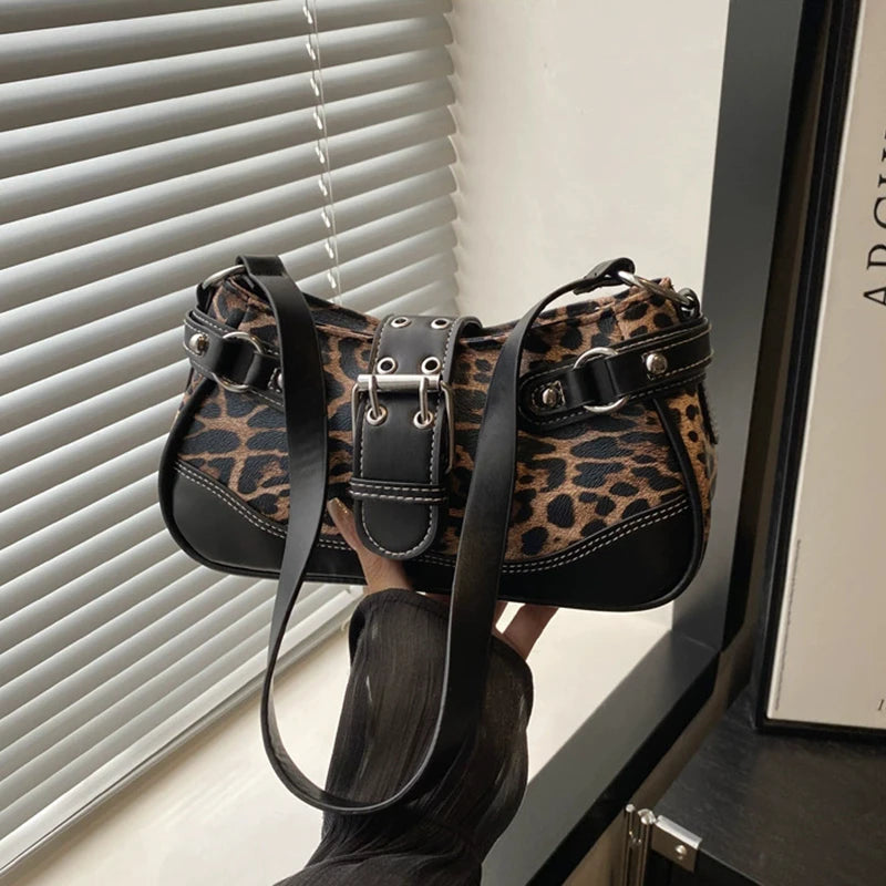 Fashion PU Shoulder Bags Leopard Print Retro Messenger Bag Large Capacity Underarm Bag Women Daily Use Handheld Bag