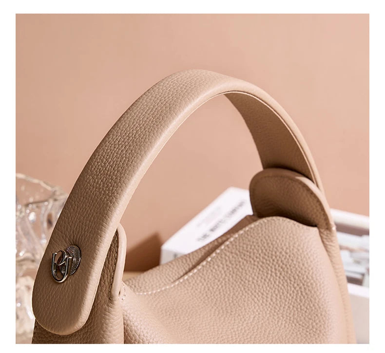Burminsa Cowhide Genuine Leather Tote Shoulder Bags For Women 2026 Luxury Designer Crossbody Purses Bucket Work Ladies Handbags