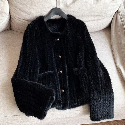 Autumn Winter Real Short Mink Fur Coat Thick Warm Soft Hand-Woven Mink Fur Coat Women Elegant Luxury Chic Fluffy Fur Jacket 2026