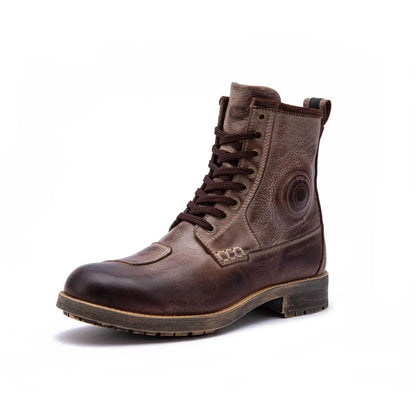 Men's Motorcycle Boots Retro Leather Lace Up Side Zipper Water Resistant Rubber Sole Casual Riding Ankle Boots for Street Travel