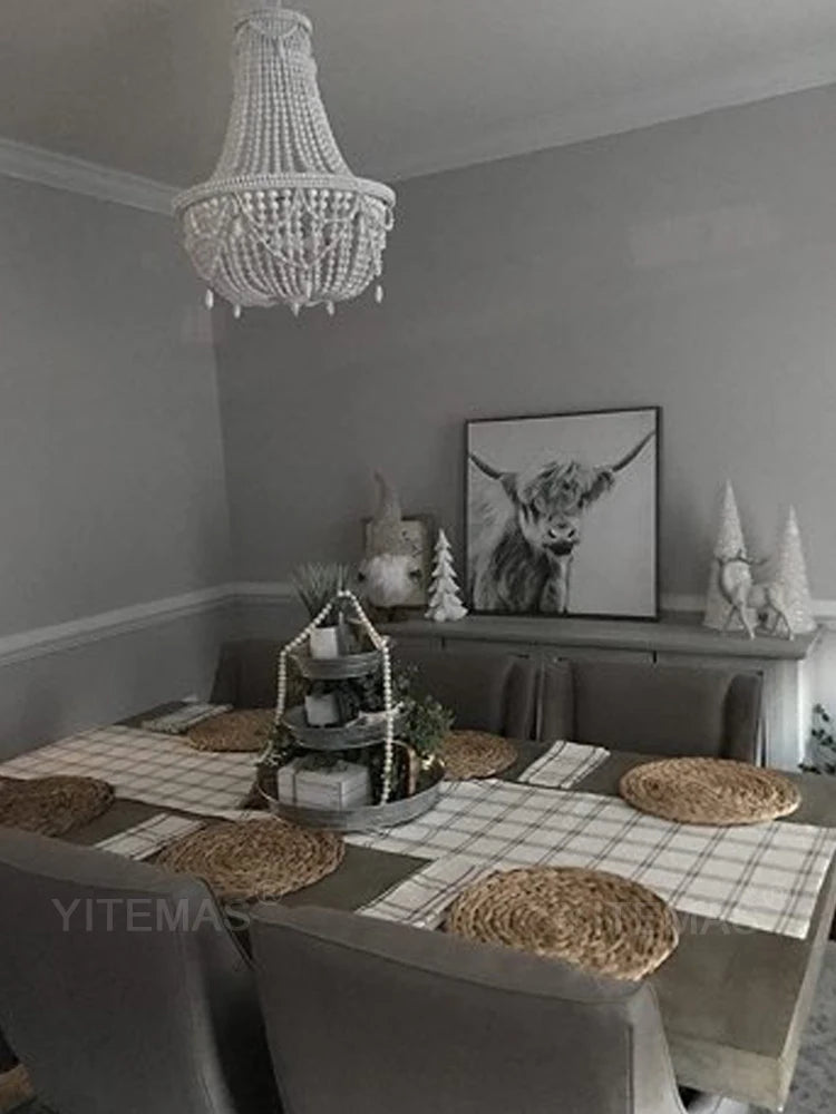 French Country white wood Bead Chandelier dining room bedroom princess Decorative chandelier 3/5 lights hanging light fixture
