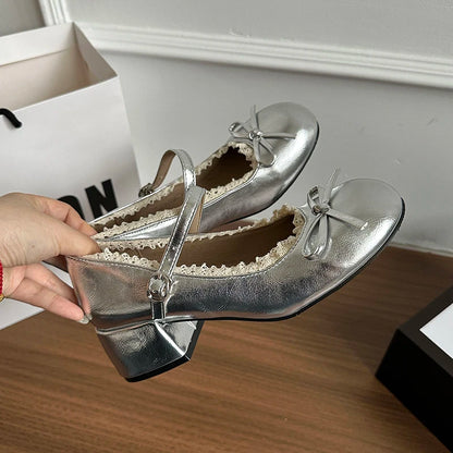 Silver French Ballet Shallow-mouthed High Heels for Women, New Summer Height-increasing Single Shoes with Skirts in 2025