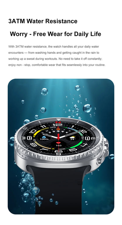 Smart Watch Man with Rotating Bezel AI Voice Assistant Receive Call 3ATM Waterproof Remote Music 1.43inch HD Screen Wristwatch