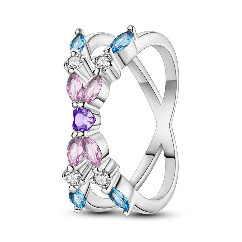 LAZA 925 Sterling Silver Colorful Rings Sparking Zirconium Bowknot Moon Sun Original Ring For Women Anniversary Wedding Gifts