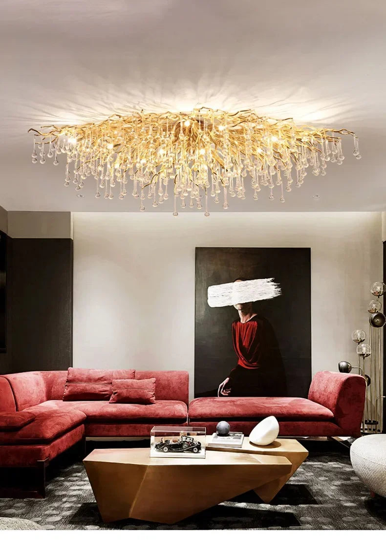 Rectangle Luxury Gold Crystal Chandelier For Dining Living Room Lobby Kitchen Table Modern Lurxy Gold Crystal Celling Chandelier