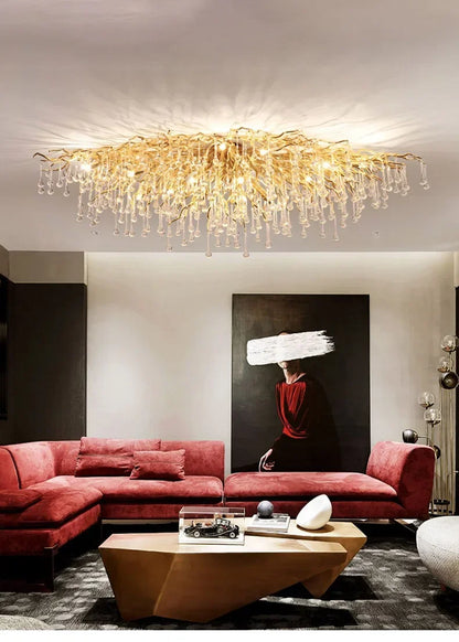 Rectangle Luxury Gold Crystal Chandelier For Dining Living Room Lobby Kitchen Table Modern Lurxy Gold Crystal Celling Chandelier