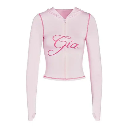 new shoulder letter printed open thread design slim fit hooded zipper short jacket shorts set